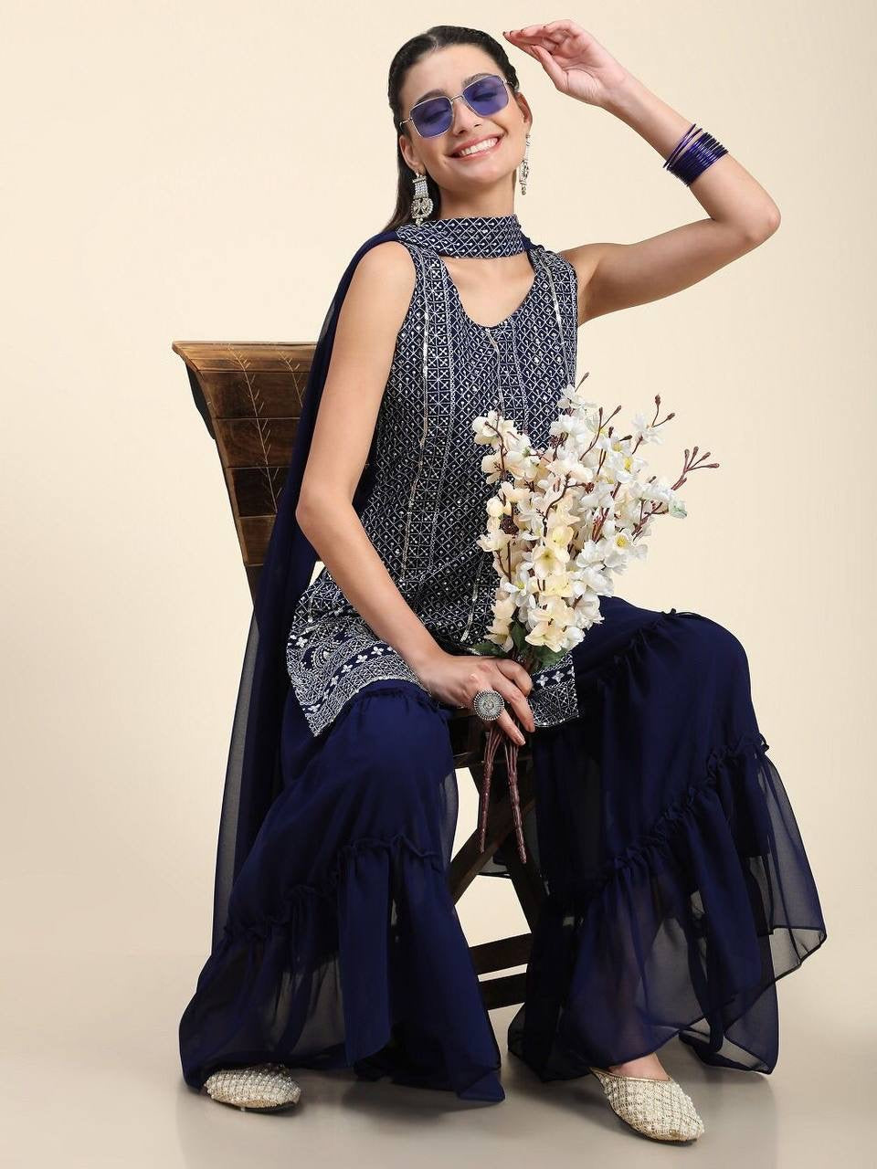 Samira Straight Kurti with Sharara & Dupatta