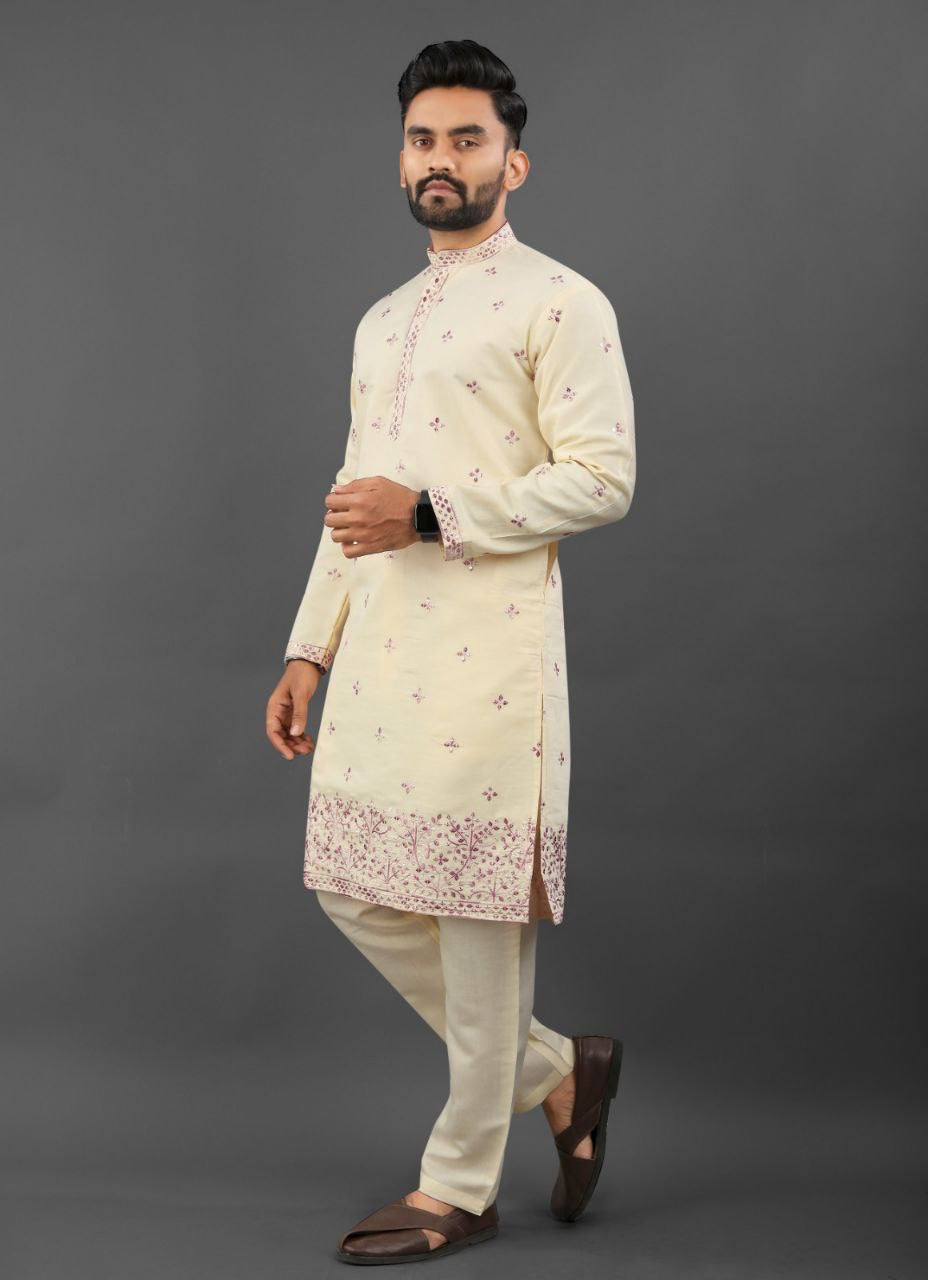 Cream Hridaan Embroidered Kurta Set