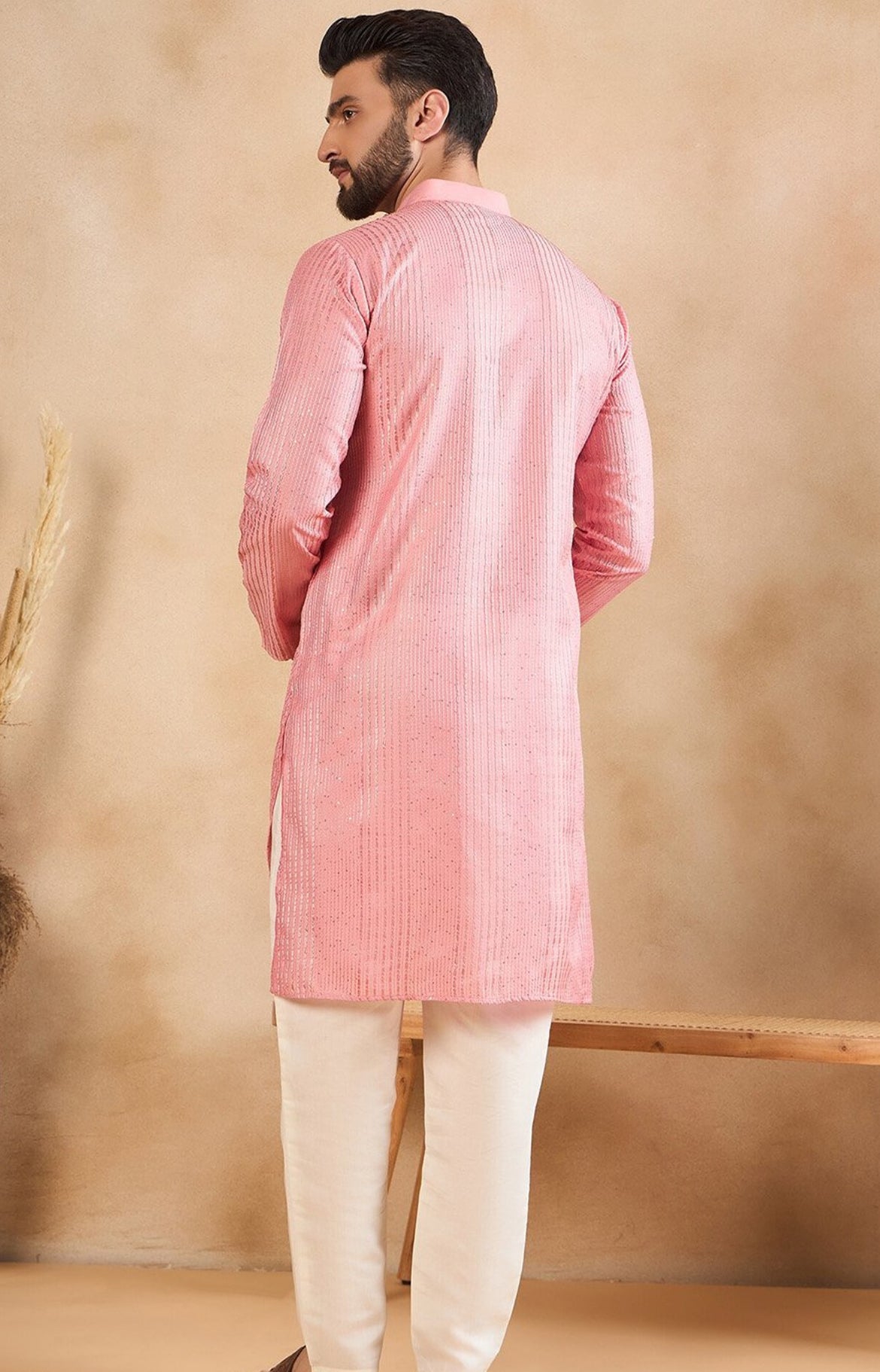 Pink Embroidered Men Kurta Set