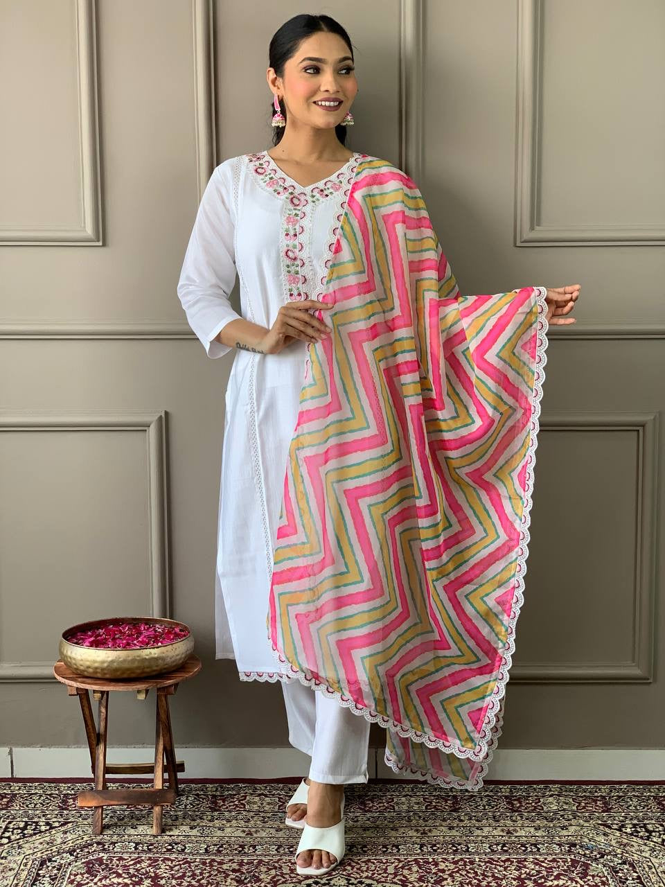 Chanderi Kurti Set with Dupatta