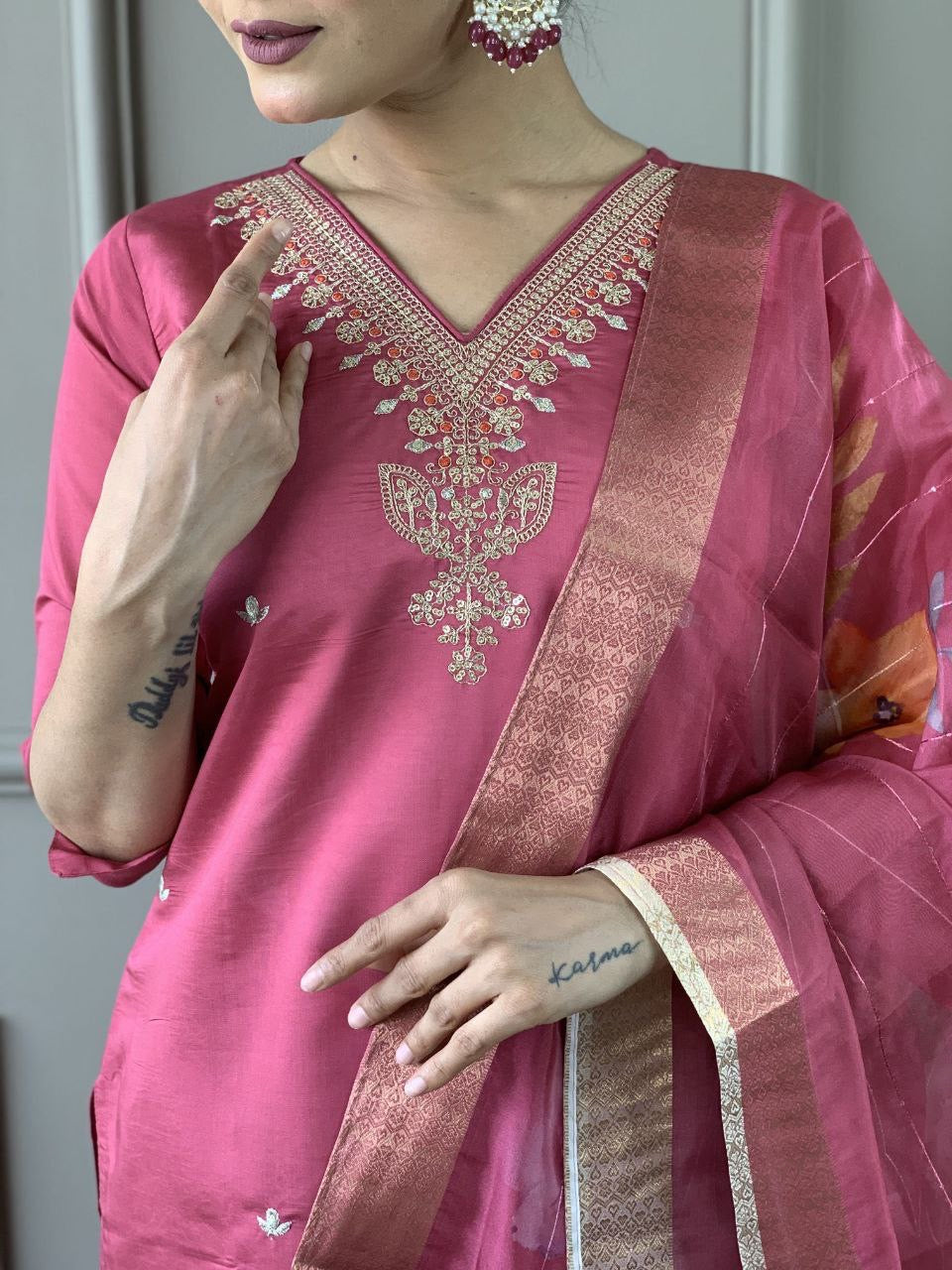 Pink Kurti with Dupatta & Pants Set