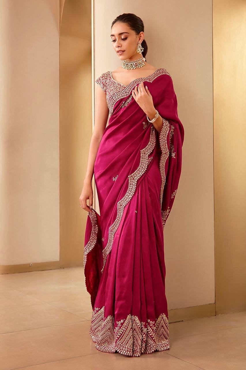 Ruby Red Soft Vichitra Saree