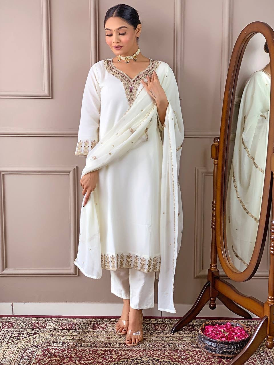 White Georgette Kurti Set ✨