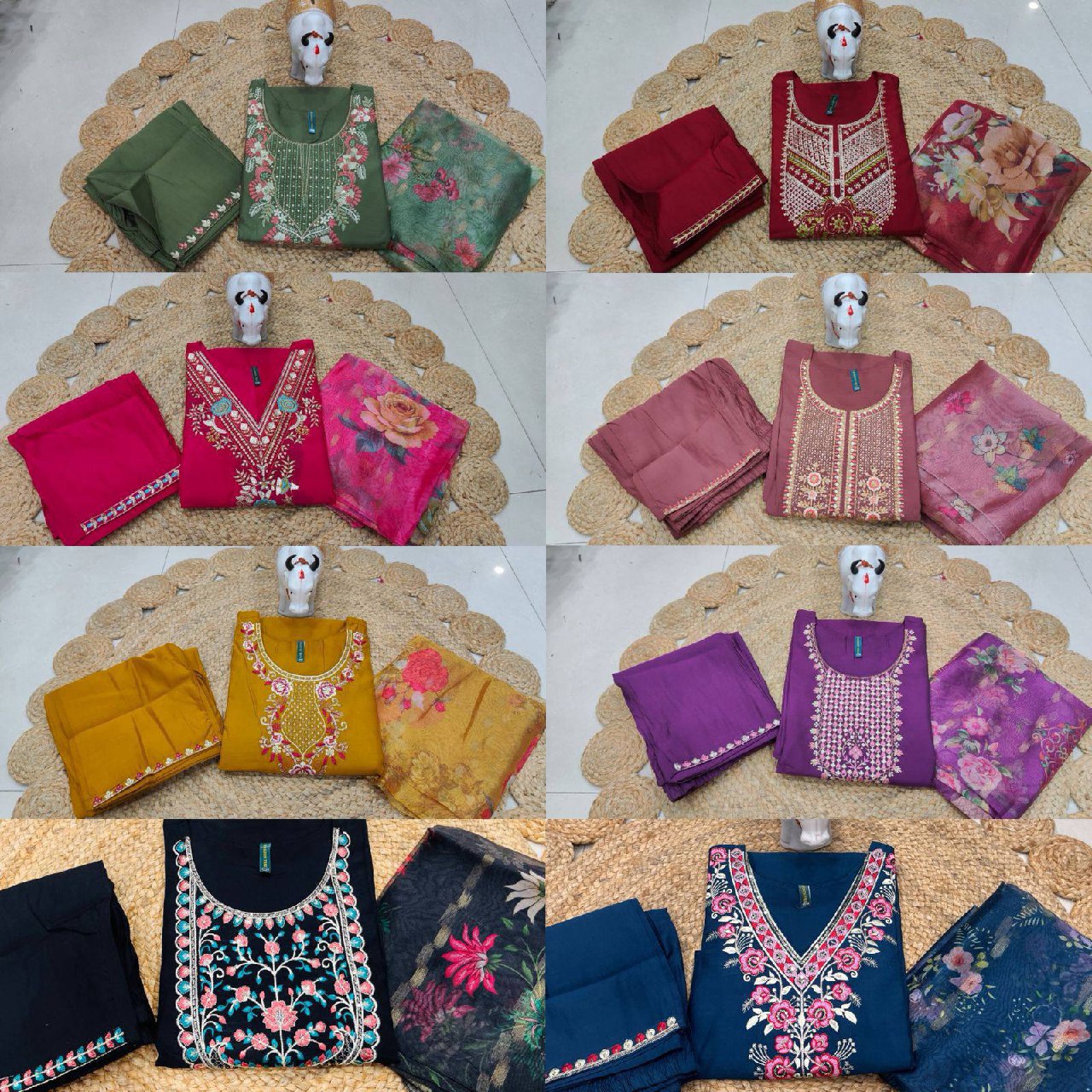 Hot Pink Kurti Set with Organza Jacquard Dupatta