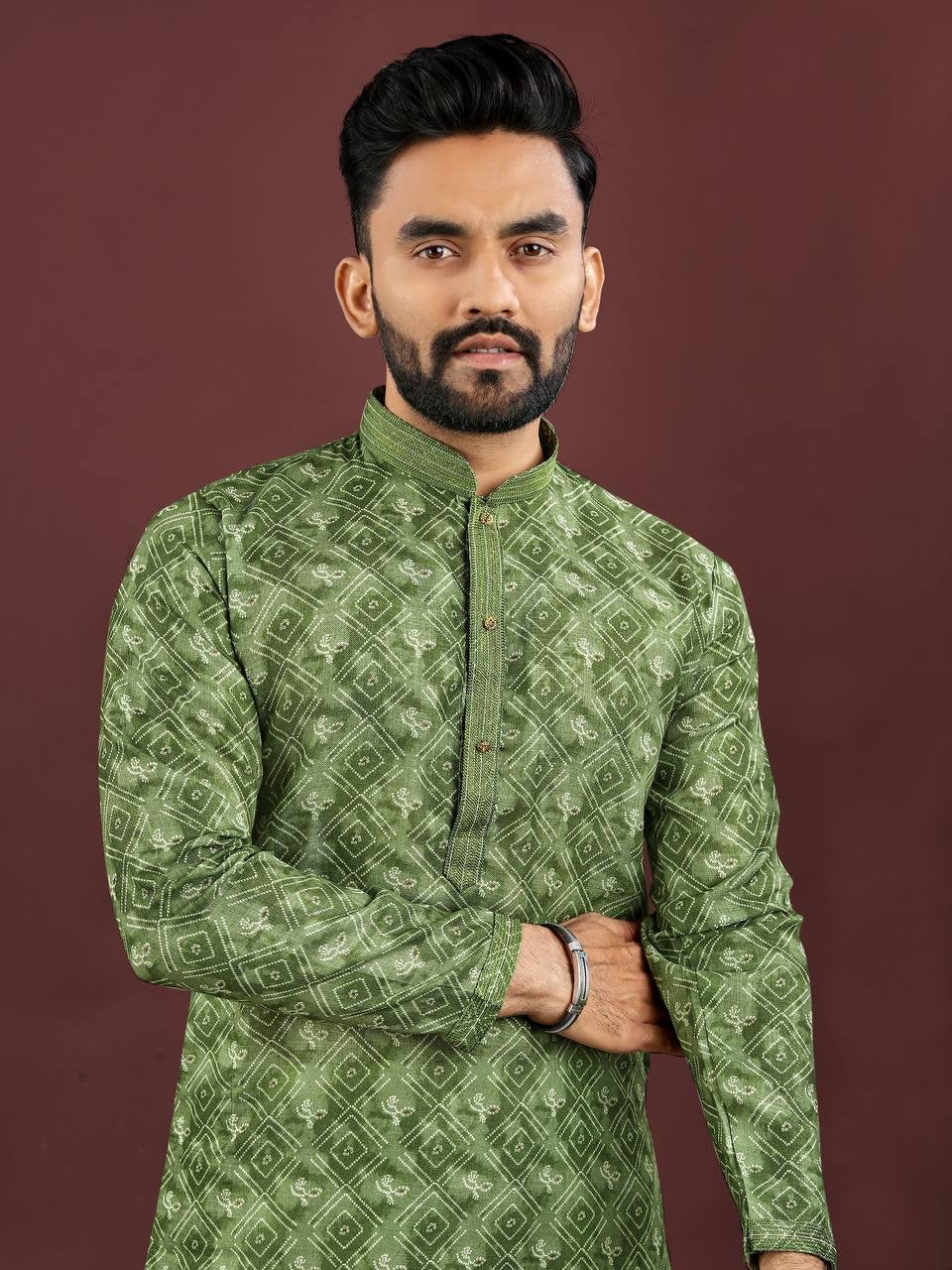 Green Kurta with Pajamas for Wedding Season