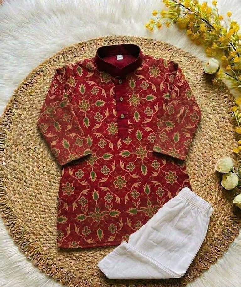 Boys’ Floral Printed Georgette Kurta & Pants Set