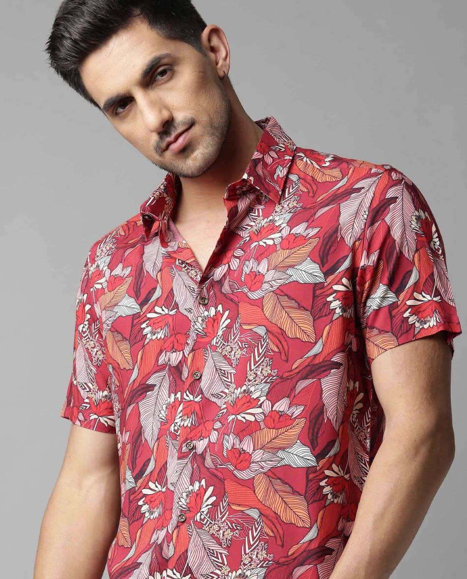 Men Short Sleeve Shirt- Floral Print