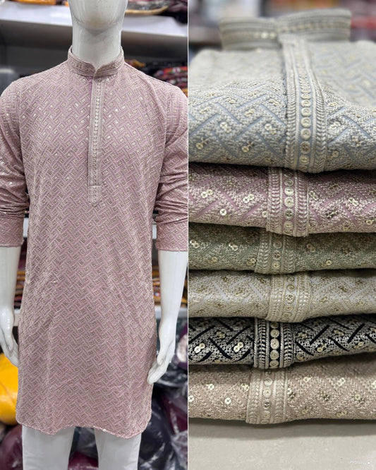 Pastel Embroidered Kurta Set for Men 🪔