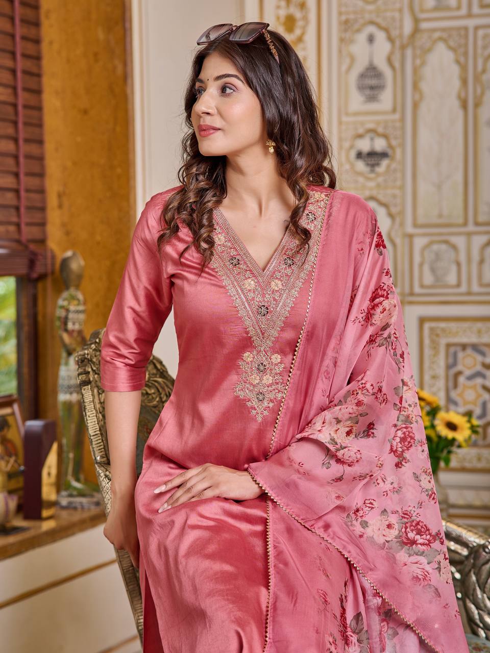 Pink Color Readymade Kurti Set