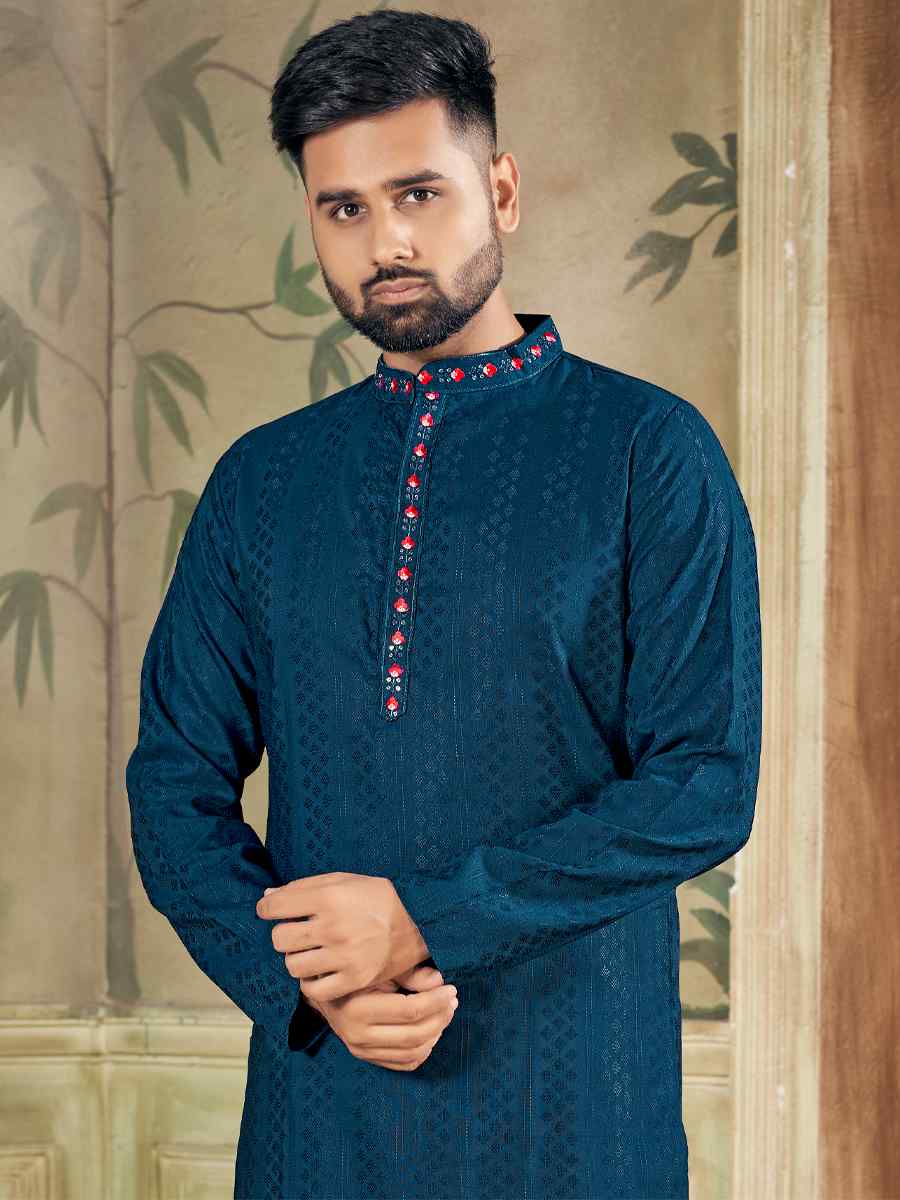 Anantam Navy Blue Pure Viscose Embroidered Kurta Set