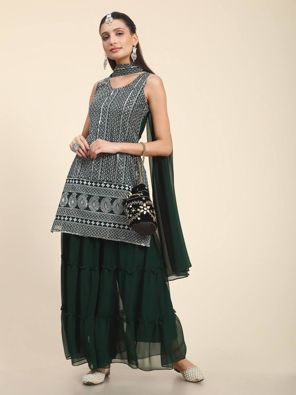 Samira Straight Kurti with Sharara & Dupatta