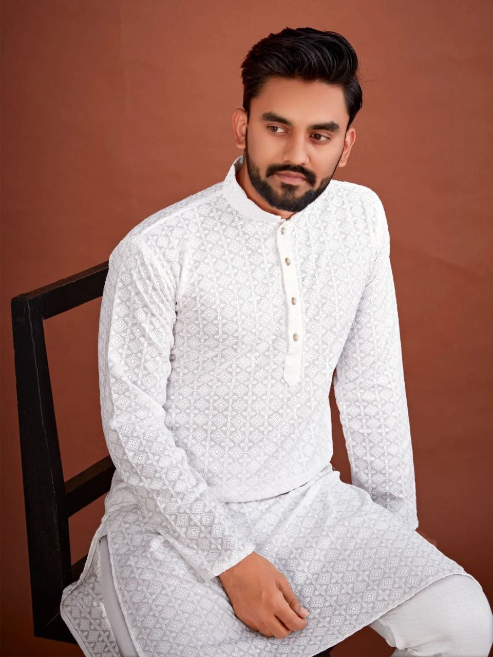 Men Chikankari Kurta with Pants Set