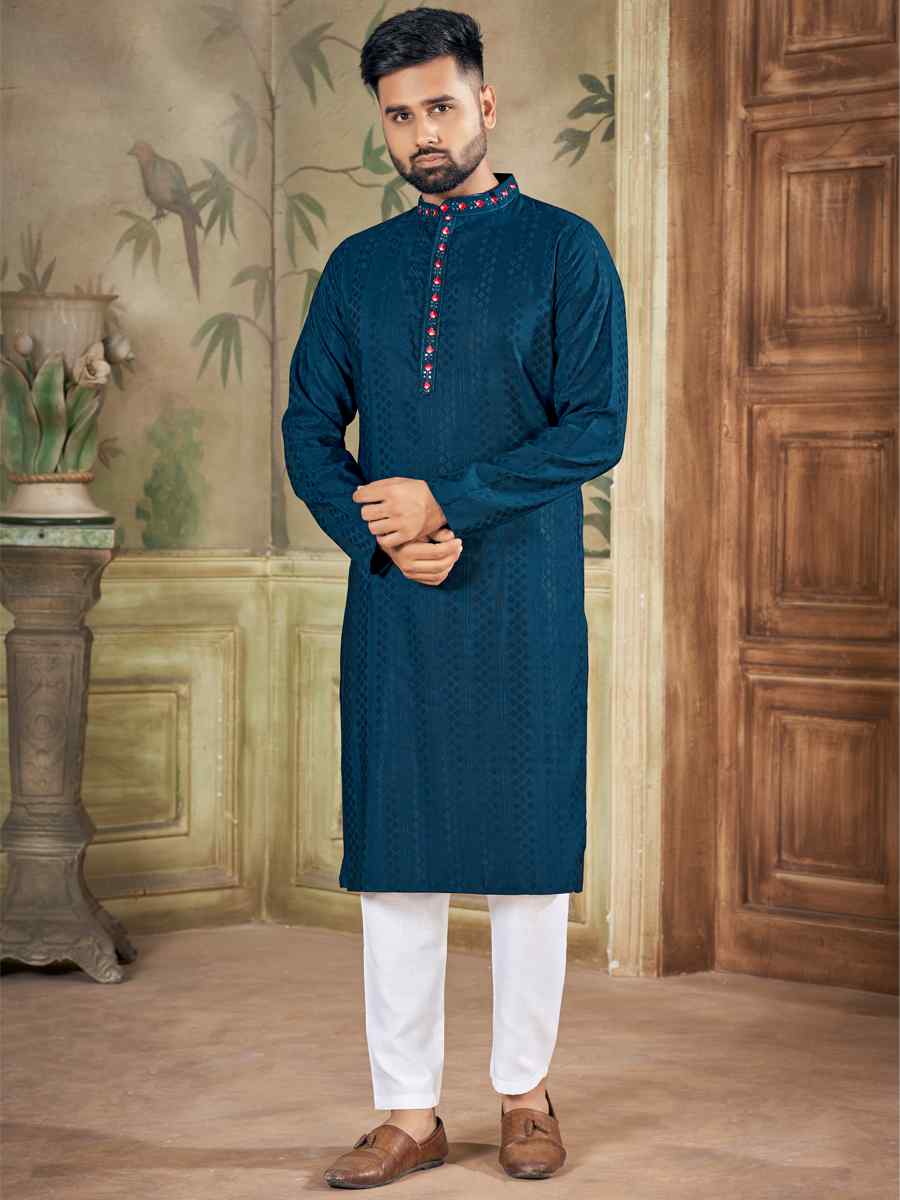 Anantam Navy Blue Pure Viscose Embroidered Kurta Set