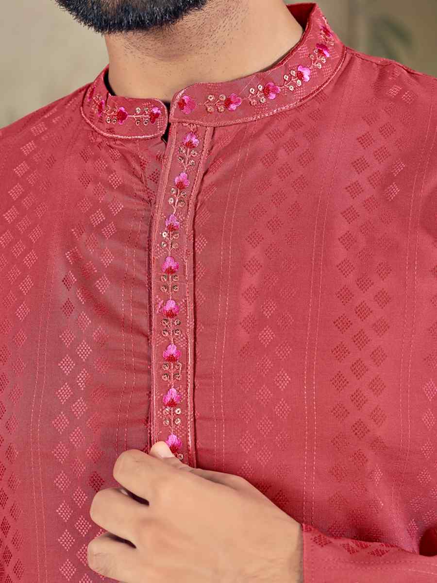 Anantam Georgia Peach Pure Viscose Embroidered Kurta Set