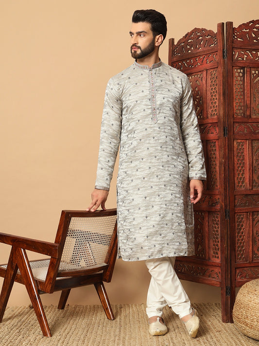 Grey Jacquard Kurtas set with Sequins work