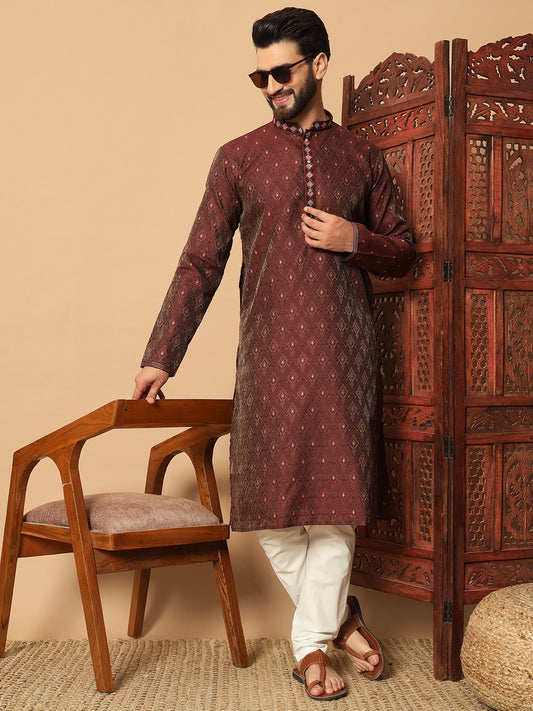 Maroon Jacquard Designer Kurta with Pants