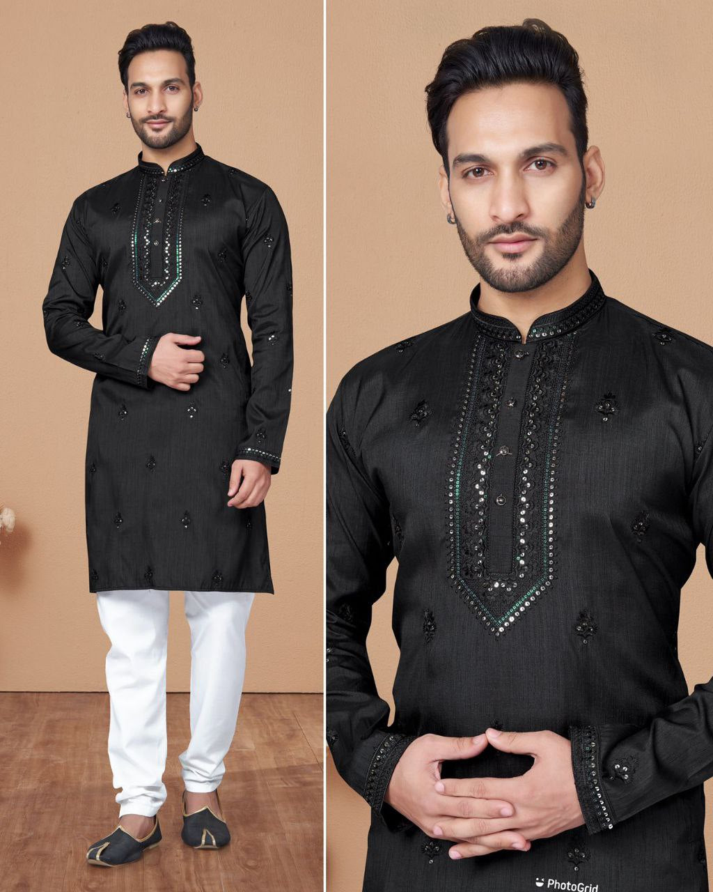 Black Embroidered Straight Kurta with Pants