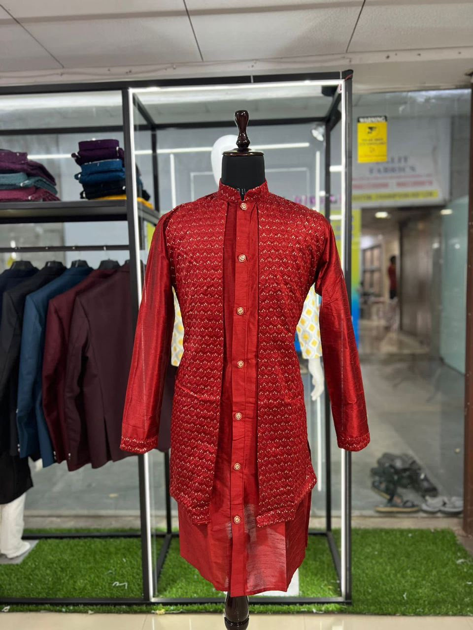 Men Kurta Set with attached Jacket