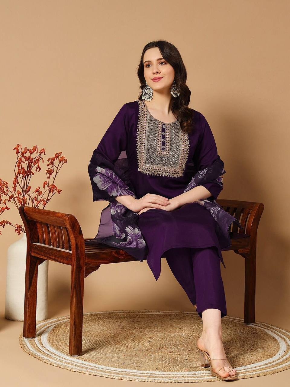 Ayesha  Purple Kurti with Pants & Dupatta