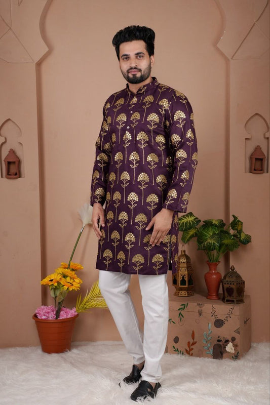 Men’s Cotton Silk Embroidered Kurta
