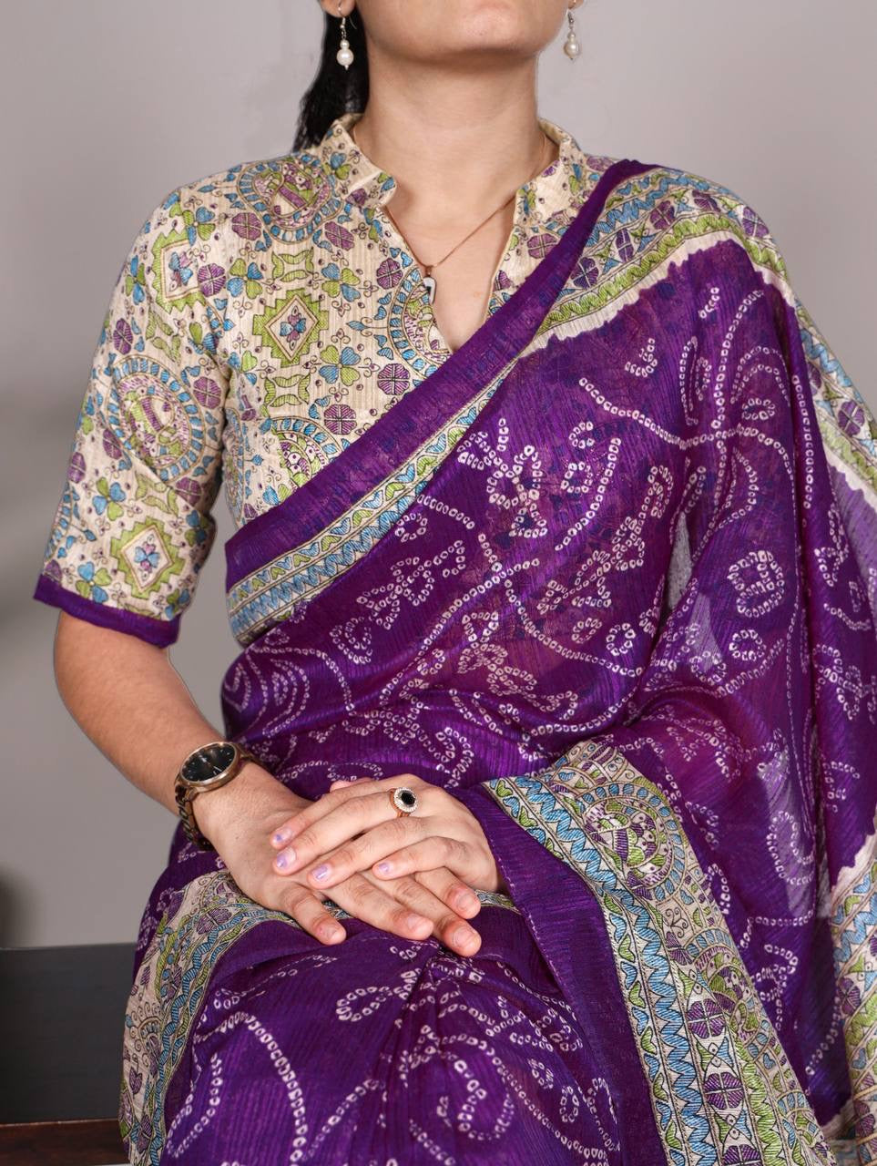 Purple Bandhani work Saree