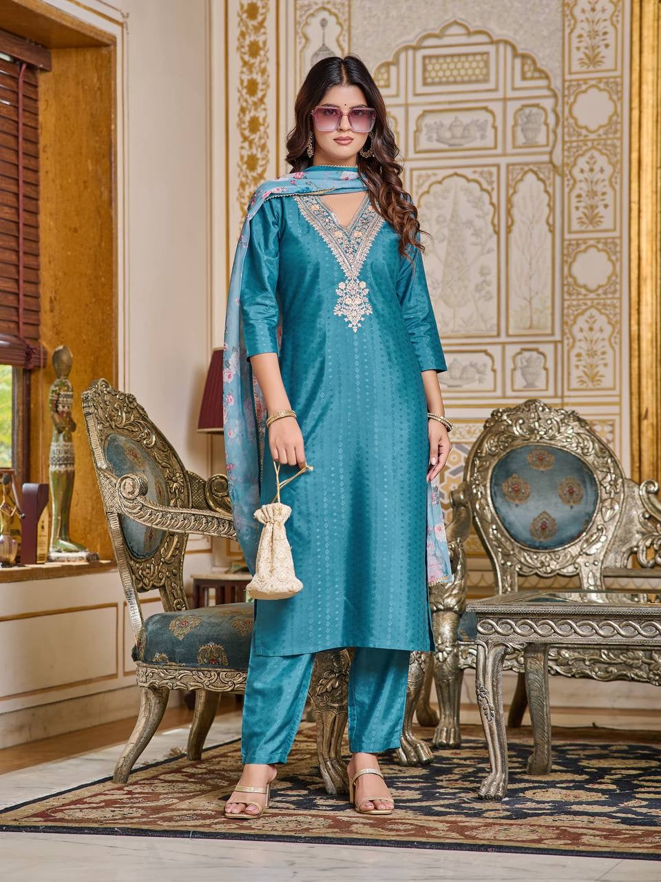 MYRA Blue Viscose Kurta Set