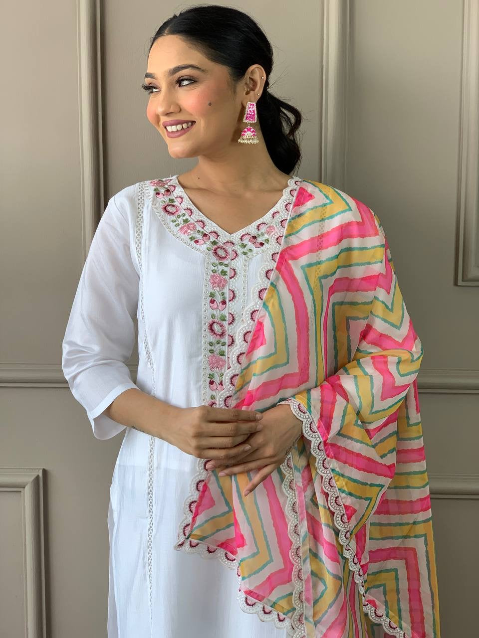 Chanderi Kurti Set with Dupatta