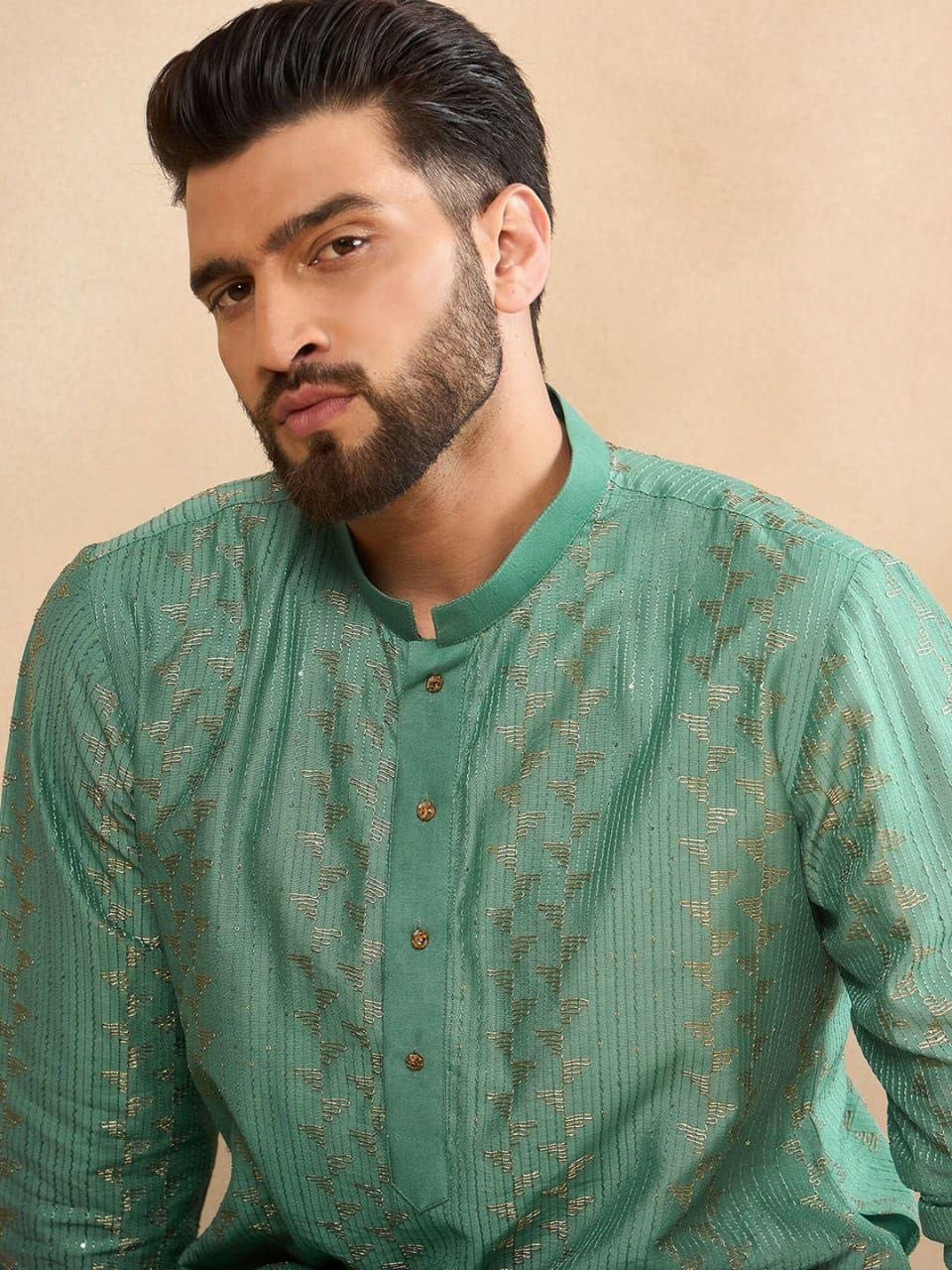 Turquoise Embroidered Men Kurta Set