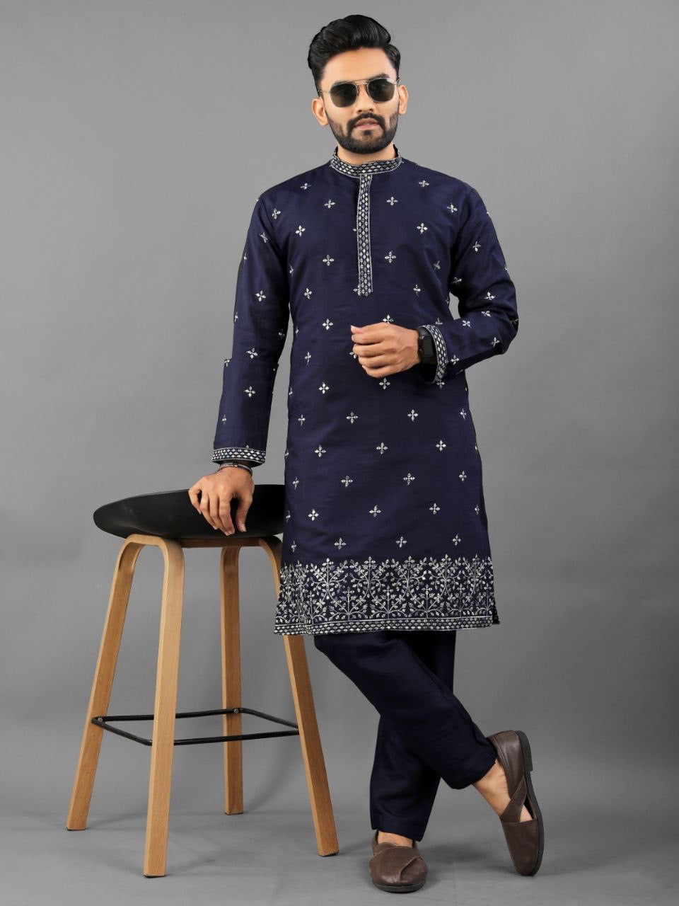 Hridaan Blue Embroidered Kurta Set