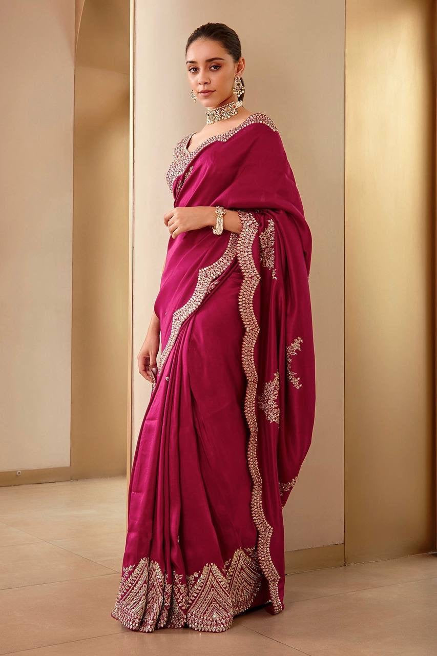 Ruby Red Soft Vichitra Saree