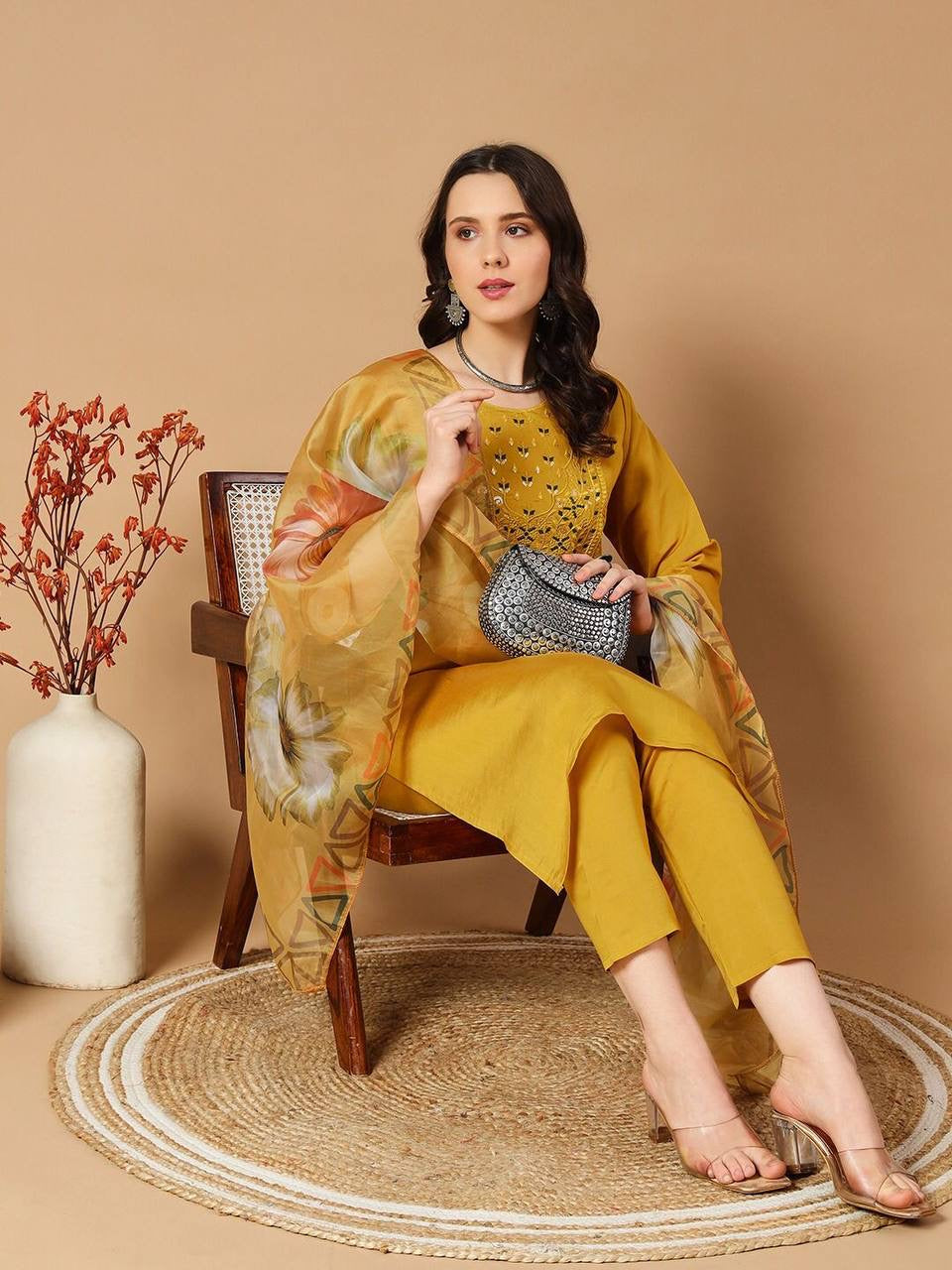 Ayesha Yellow Kurti with Pants & Dupatta