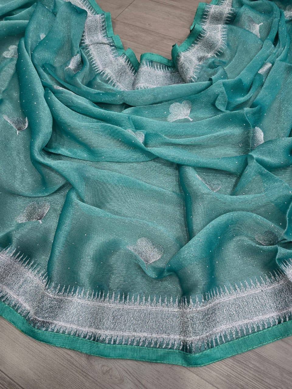 Embroidered Chiffon Saree with Running Blouse