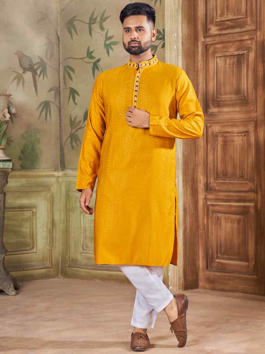 Anantam Mustard Yellow Pure Viscose Embroidered Kurta Set