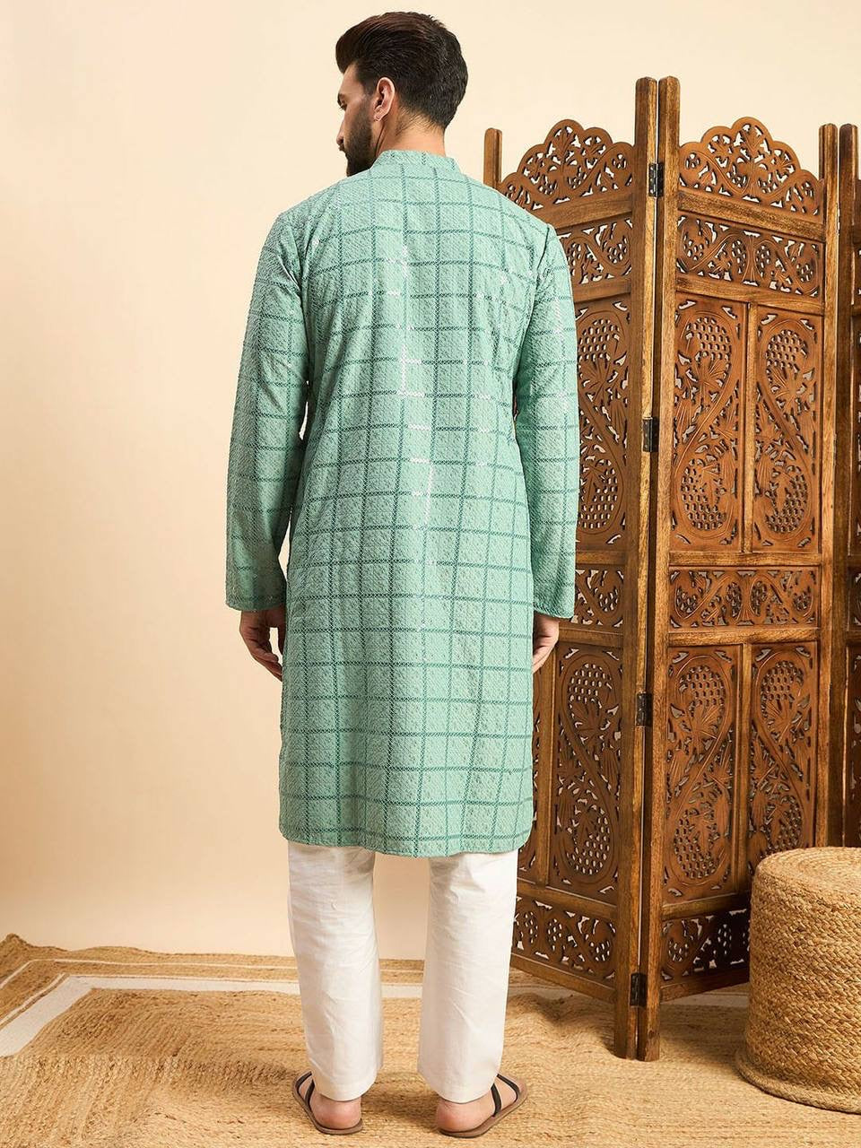 Sea Green Embroidered Straight Kurta for Festive Season