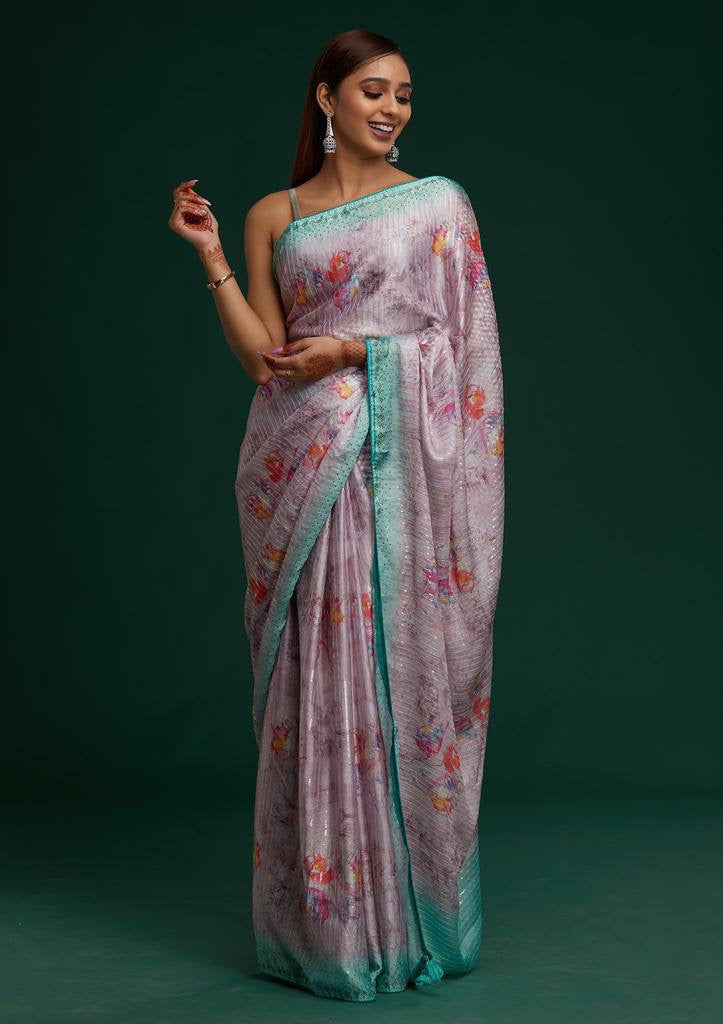 Floral Print Vichitra Saree