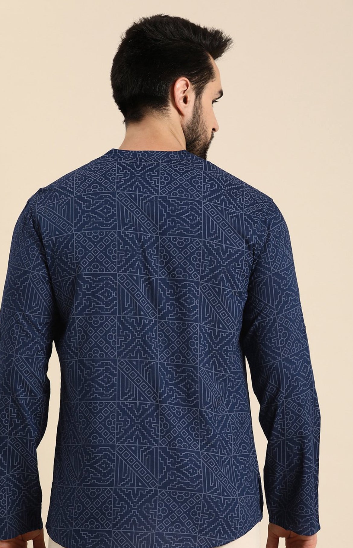 Geometric Printed Indigo Cotton Short Kurta