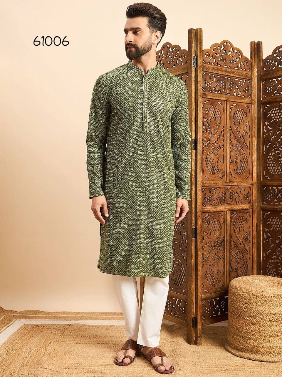 Green Embroidered Ethnic Wear  Kurta