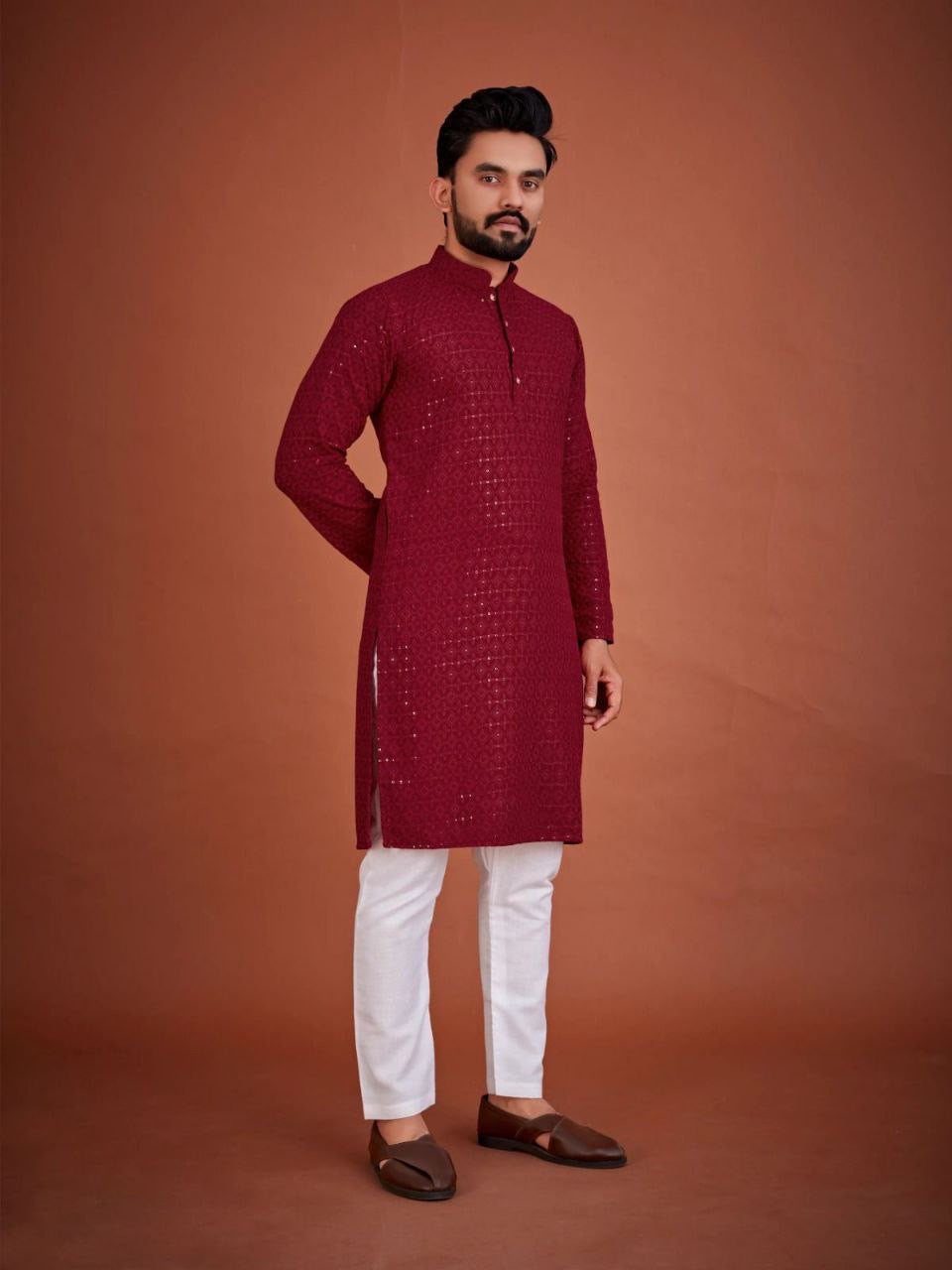 Men Chikankari Kurta with Pants Set