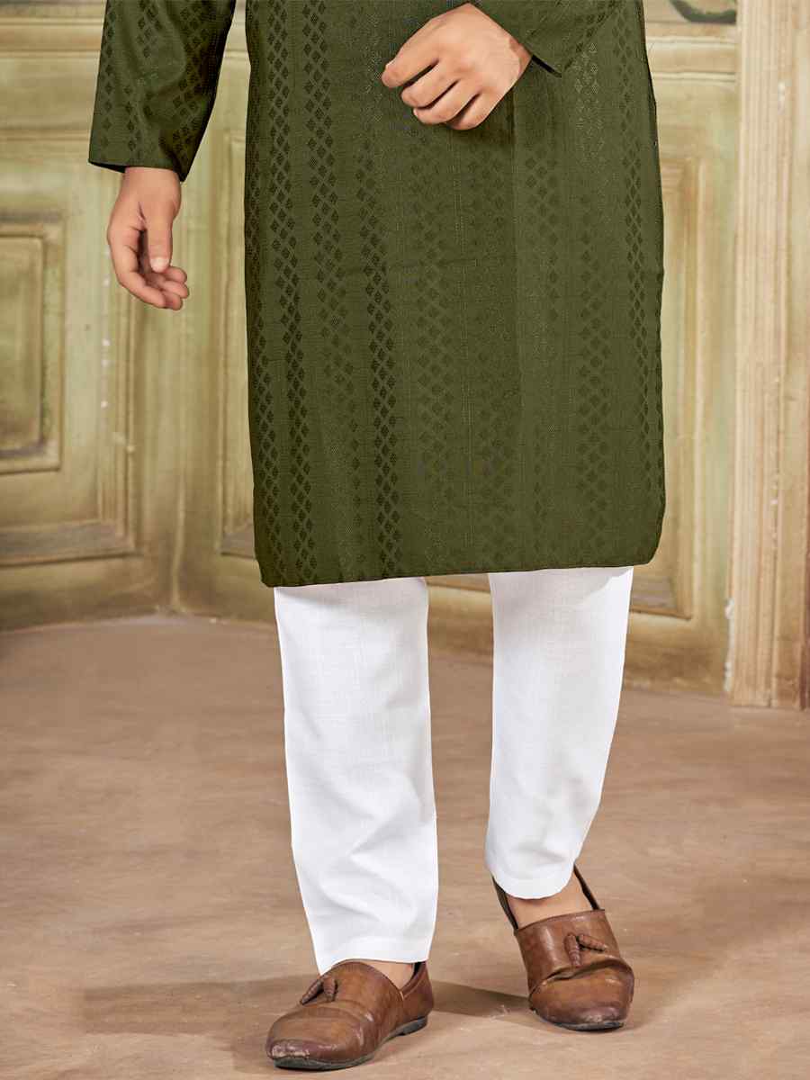 Anantam Olive Green Pure Viscose Embroidered Kurta Set