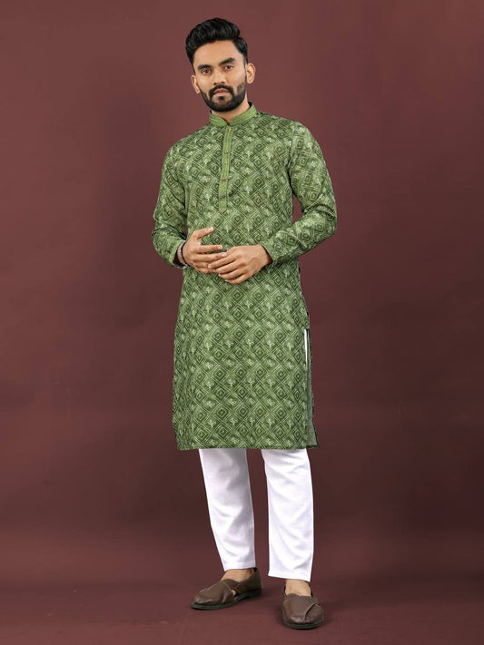 Green Kurta with Pajamas for Wedding Season