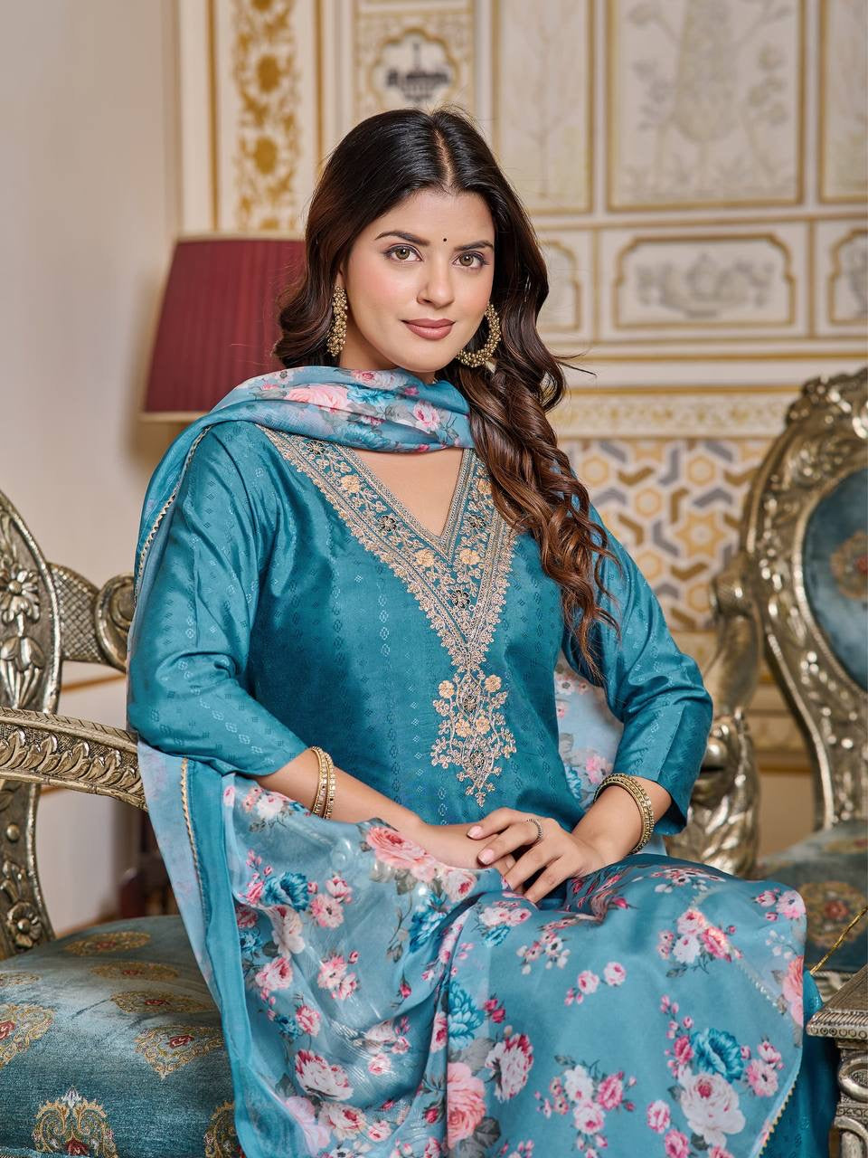 MYRA Blue Viscose Kurta Set