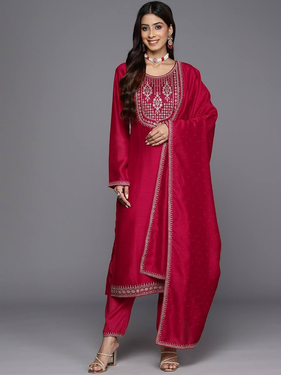 Magenta Readymade Pakistani Suit