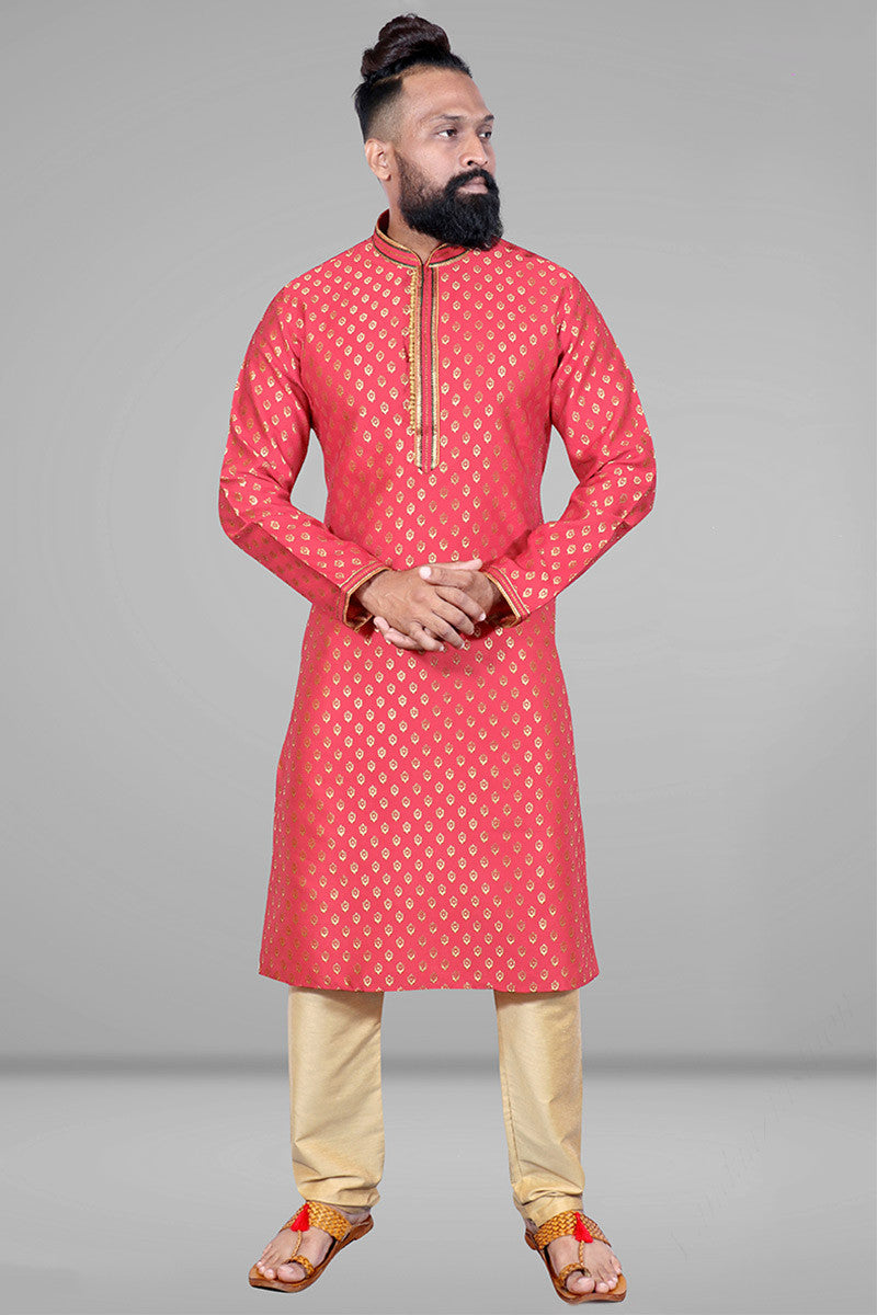 Men Jacquard Embroidered Kurta