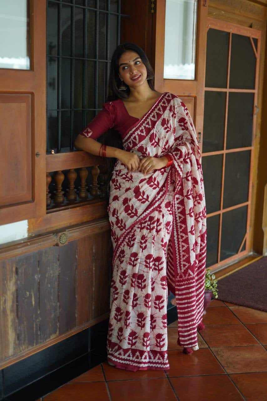 Chanderi Cotton Saree with Block Prints