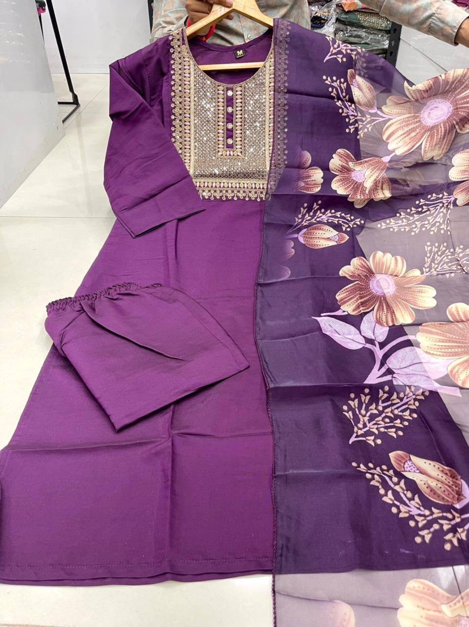 Ayesha  Purple Kurti with Pants & Dupatta