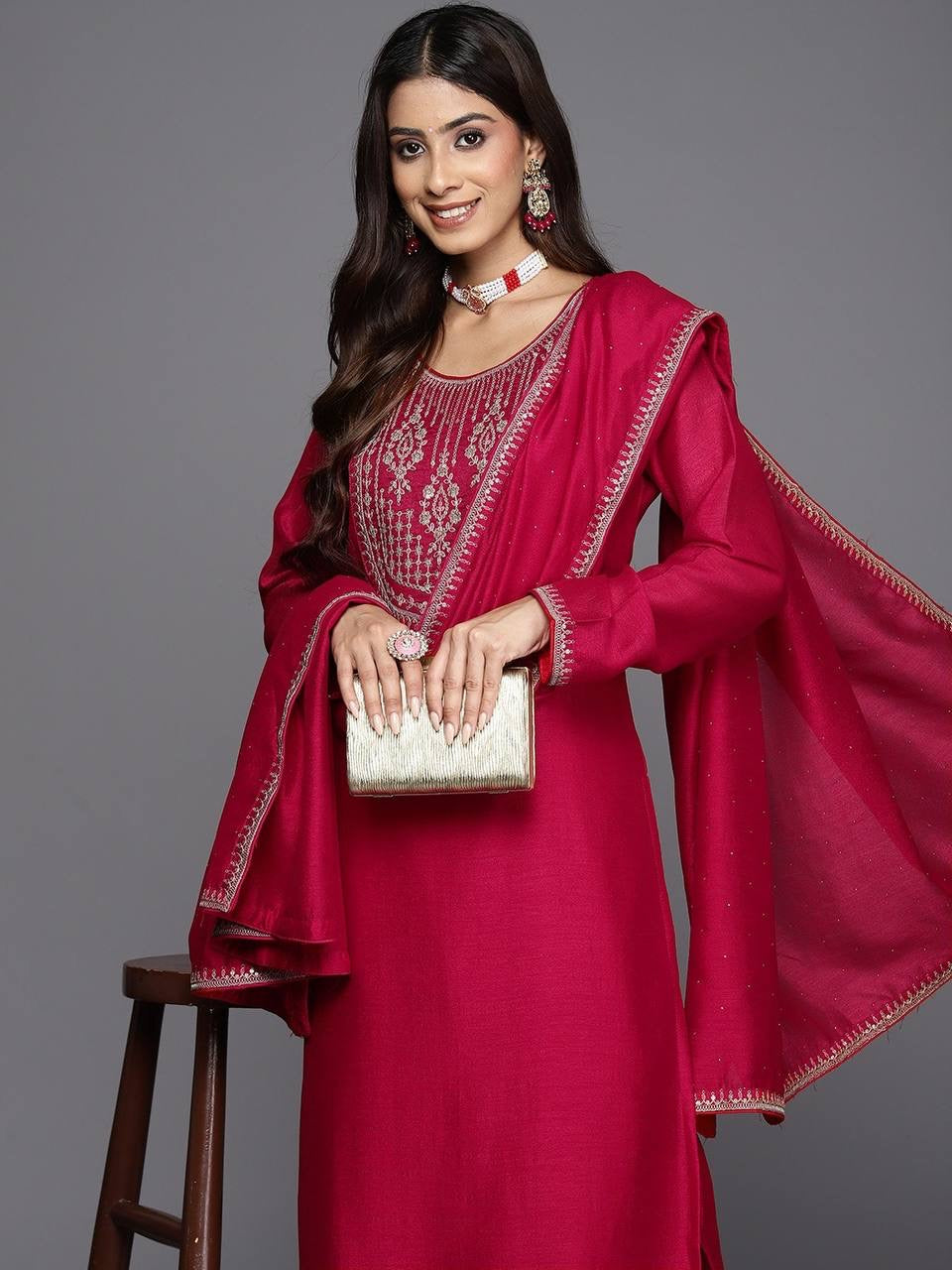 Magenta Readymade Pakistani Suit