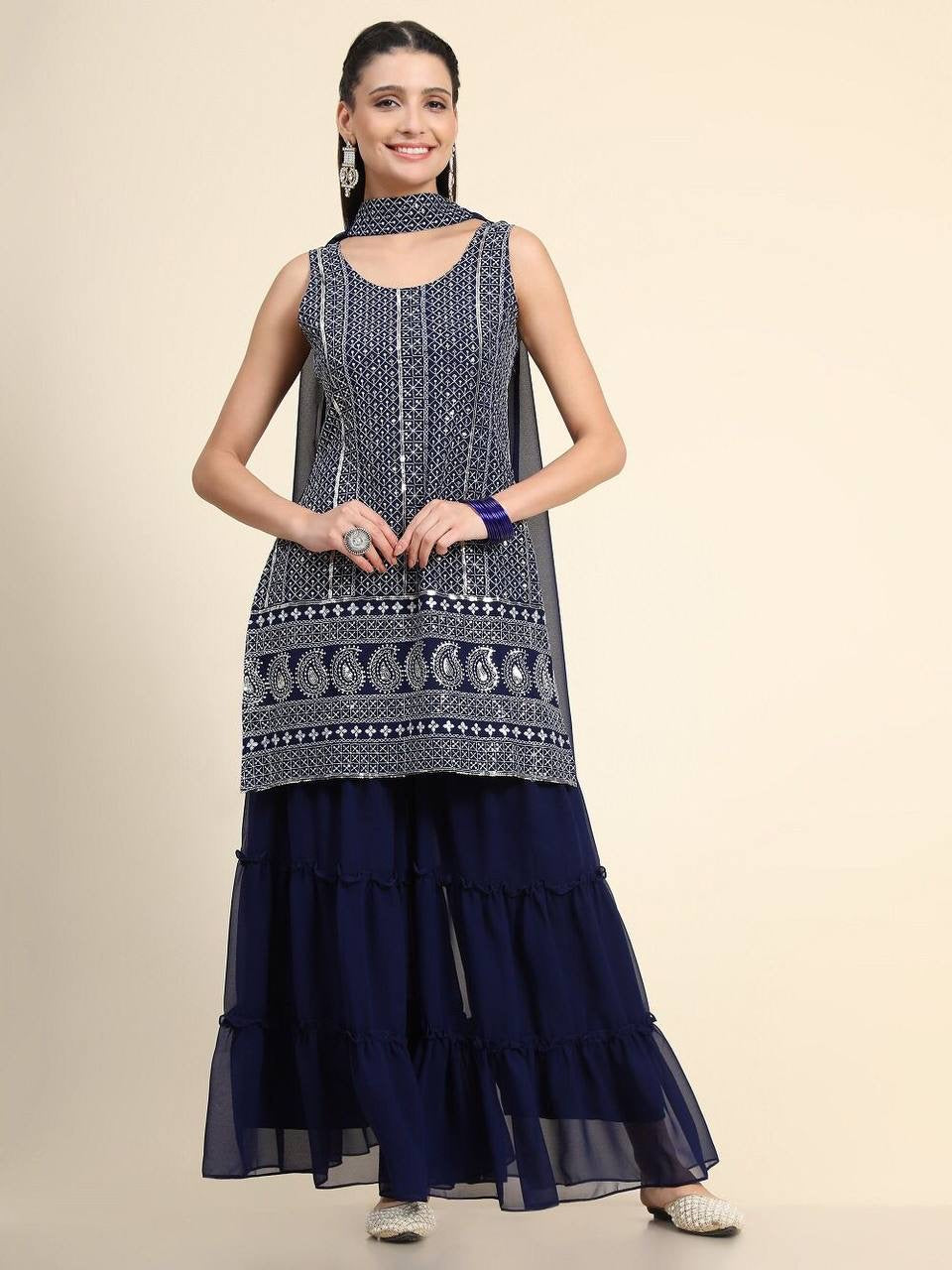 Samira Straight Kurti with Sharara & Dupatta