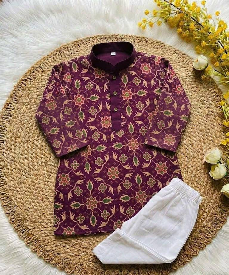 Boys’ Floral Printed Georgette Kurta & Pants Set