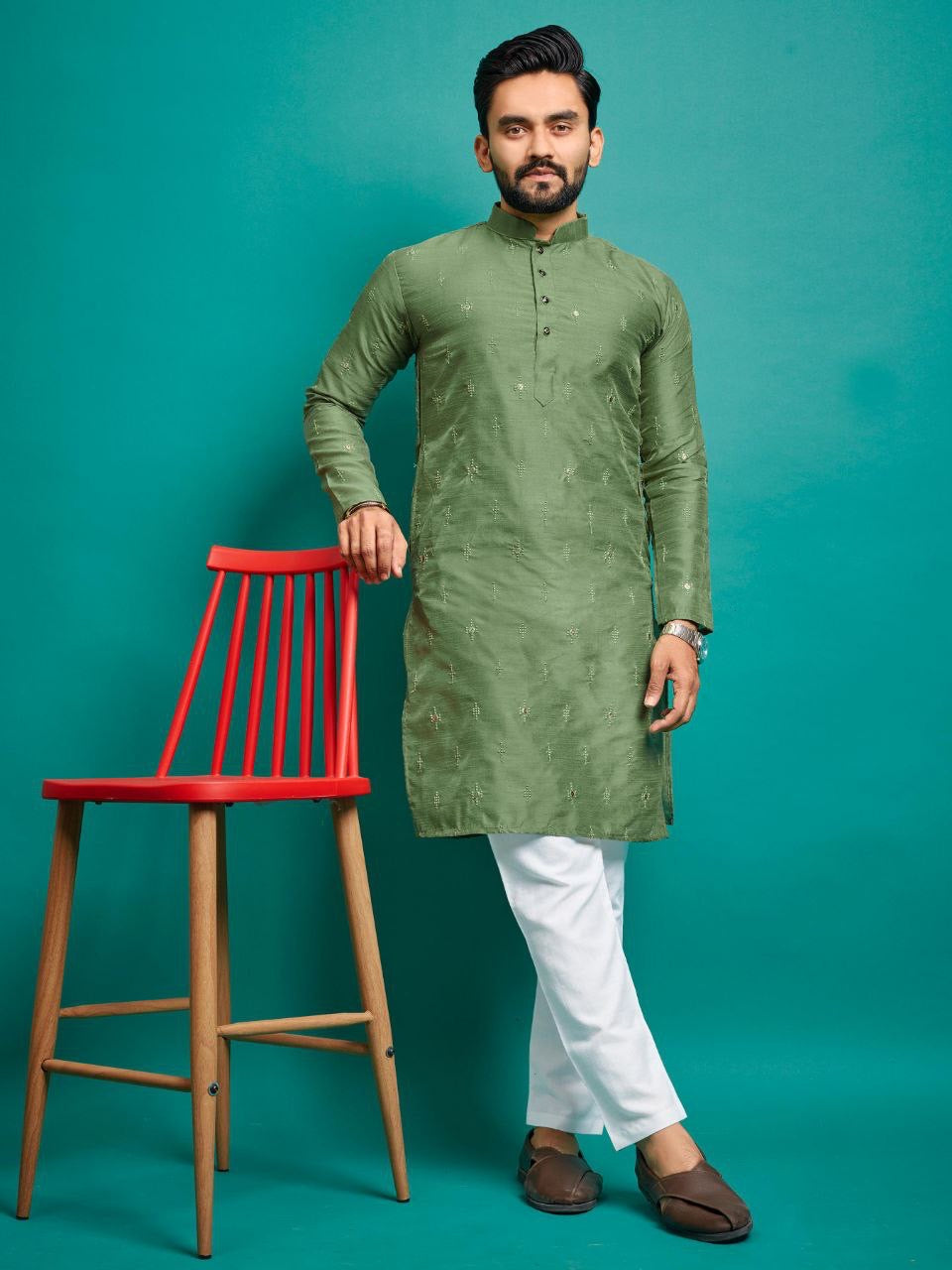 Soft Silk Kurta with Pajamas Set