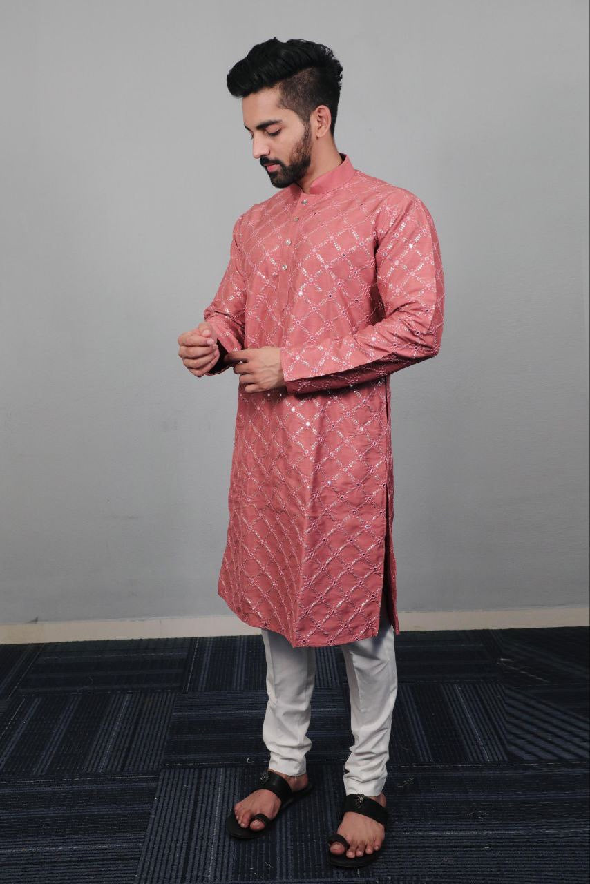 Men Mirror work Kurta with Pajamas